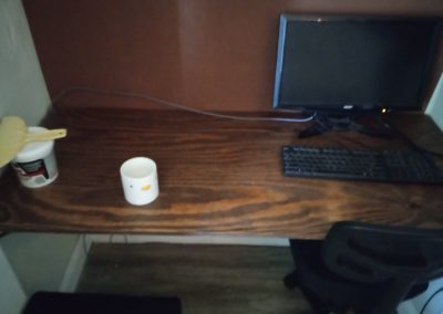 The new desk with duck mug. Also plaster for fixing those holes in the wall.
